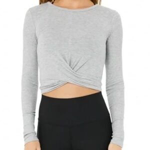 ALO Grey Cover Long Sleeve Crop Top